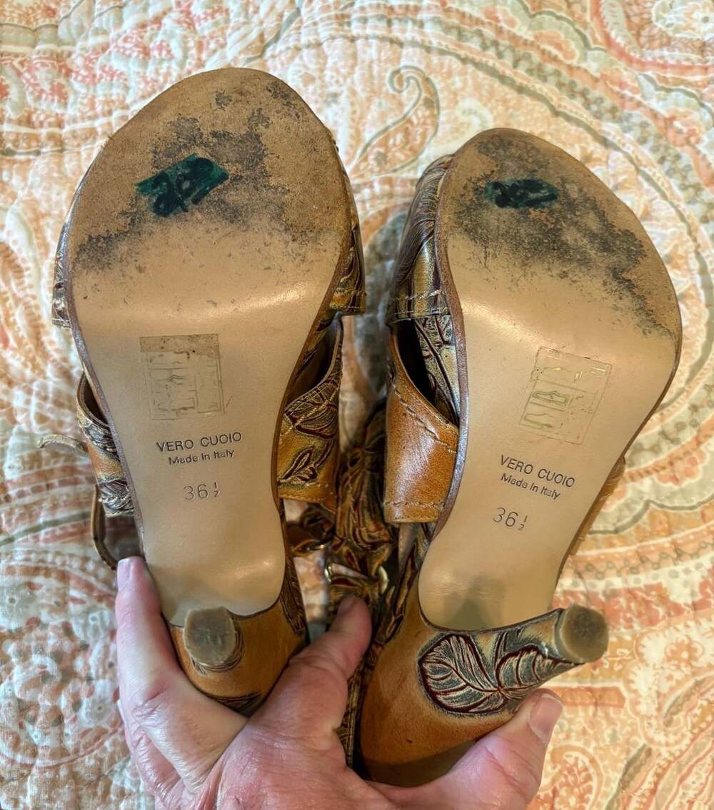 EUC Cuoieria Fiorentina Italian designer open toe ankle boot heels, Sz 36/6.5 - Picture 11 of 13